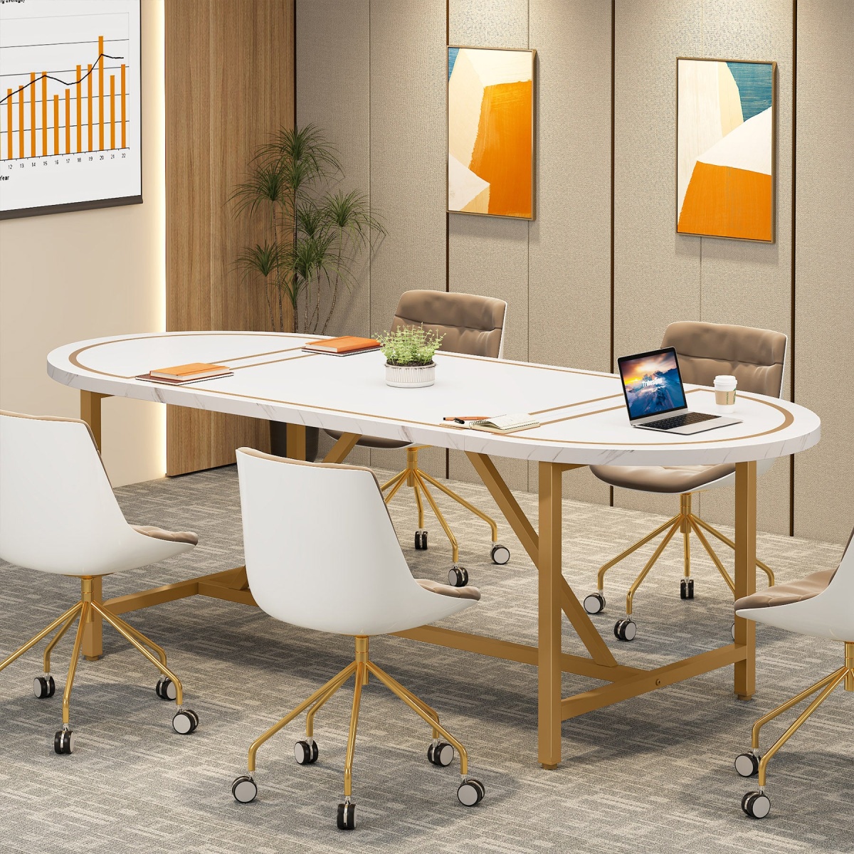 Executive Desk, 70.8? Modern Conference Table Computer Desk - Image 4