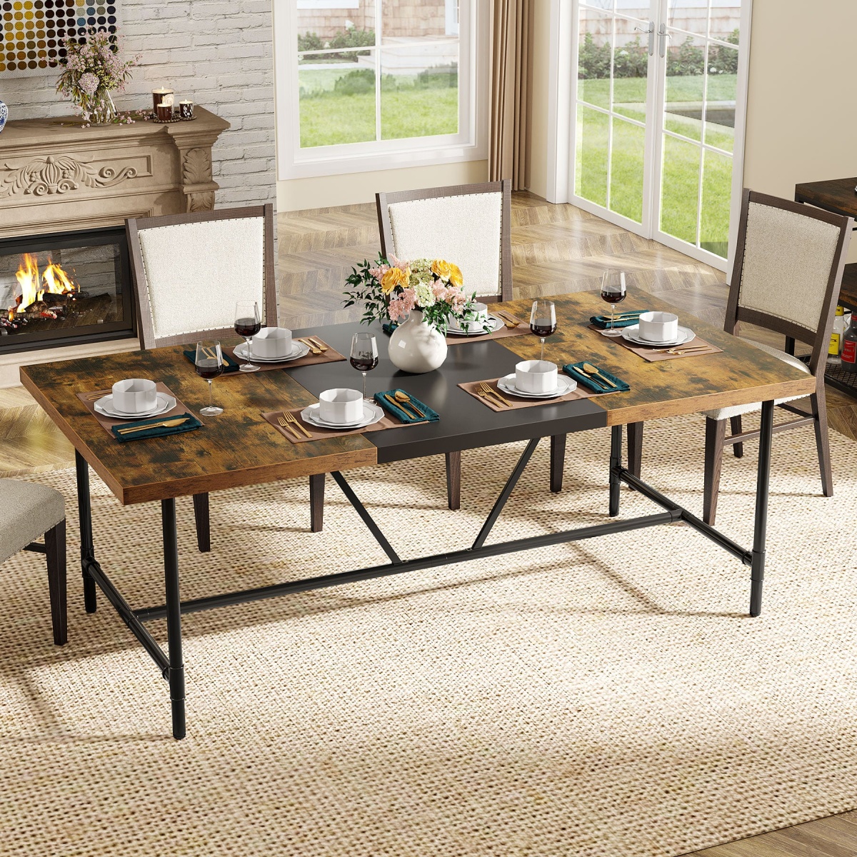Dining Table, Industrial Breakfast Dinner Table for 6-8 people - Image 5