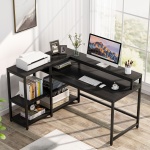 Reversible L Shaped Computer Corner Desk with Shelves - Image 11