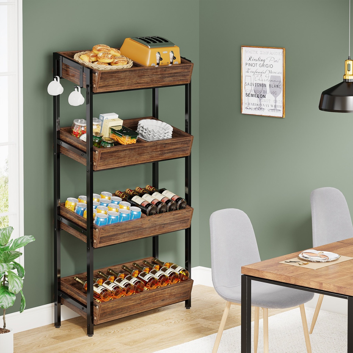 Wood Fruit Vegetable Storage Rack Stand, 4-Tier Storage Organizer - Image 5