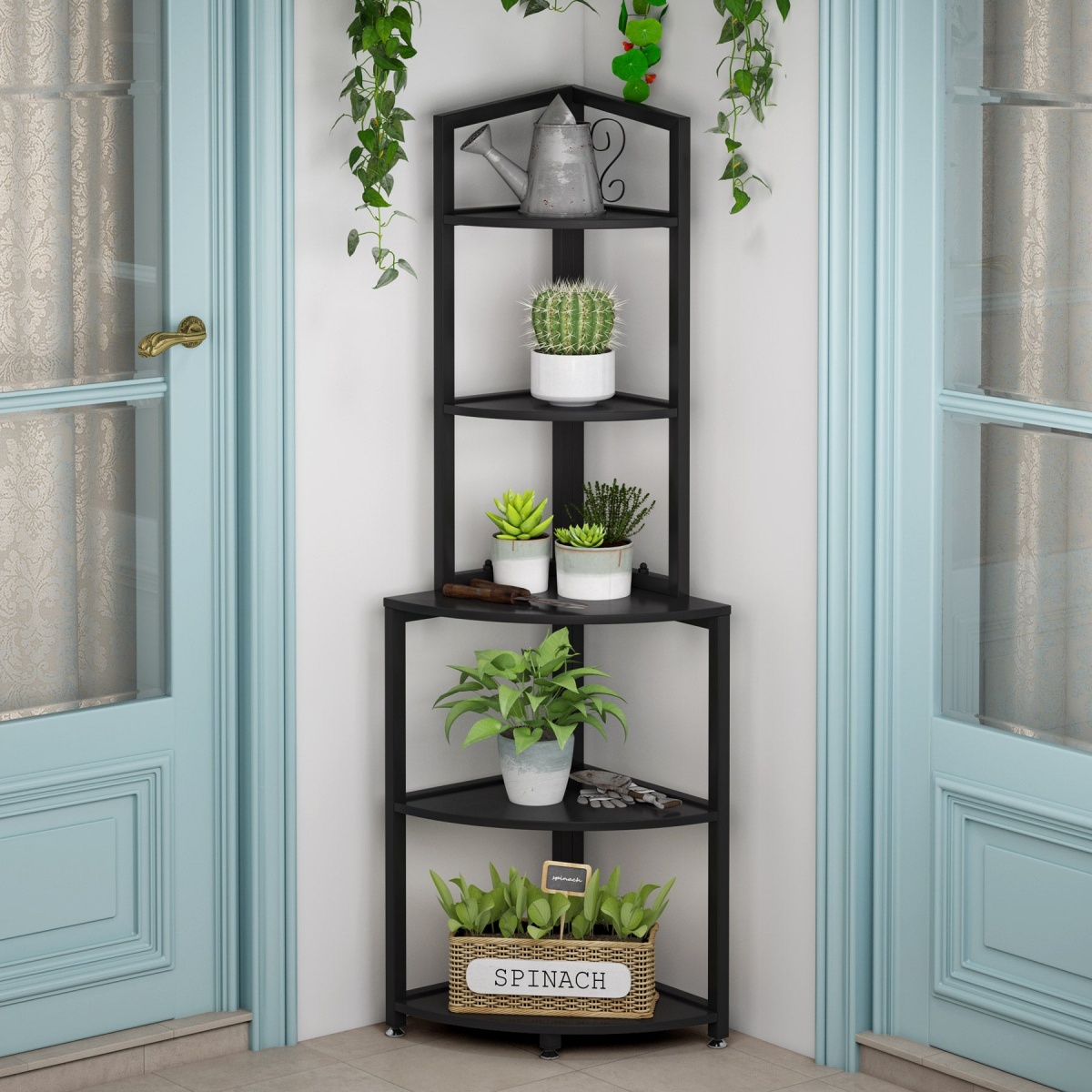 Corner Shelf, 60 Inch Corner Bookshelf Ladder Shelf Plant Stand - Image 9