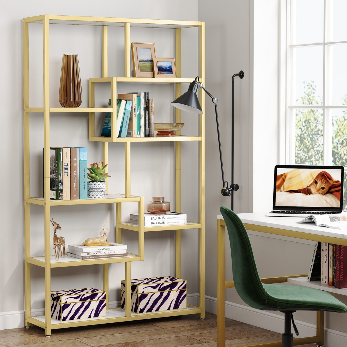 Bookshelf, 8-Open Shelf Etagere Bookcase Storage Organizer - Image 4