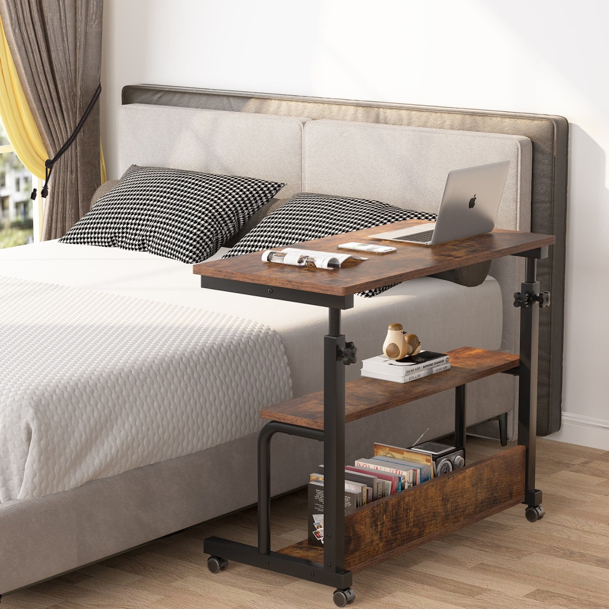 C Table, Height Adjustable Bedside Sofa Table with Wheels - Image 5