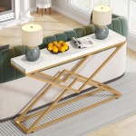 Console Table, 42? White Faux Marble Sofa Table Behind Couch - Image 5