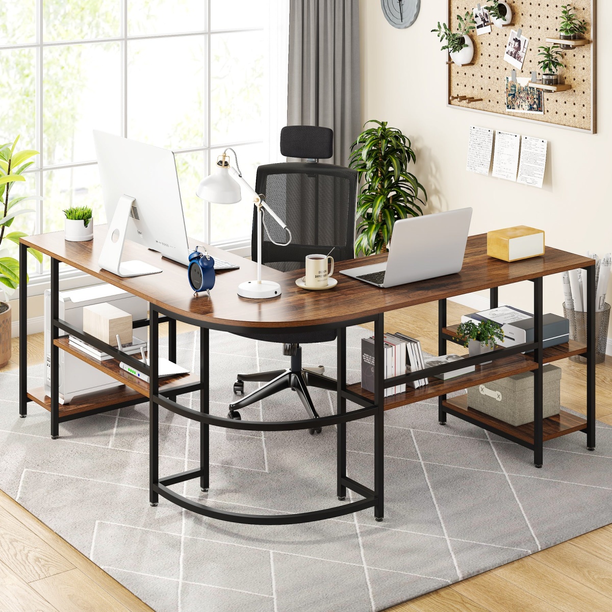 L-Shaped Desk, 59? Reversible Corner Computer Desk with Storage Shelves - Image 5
