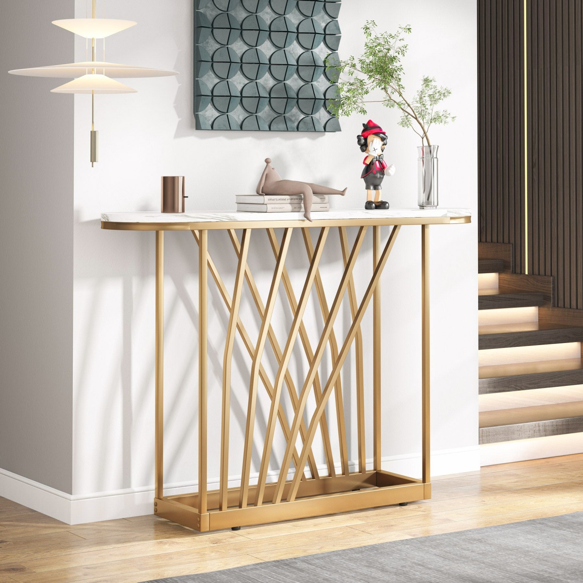 Console Table, 43? Modern Sofa Couch Table with Faux Marble - Image 7
