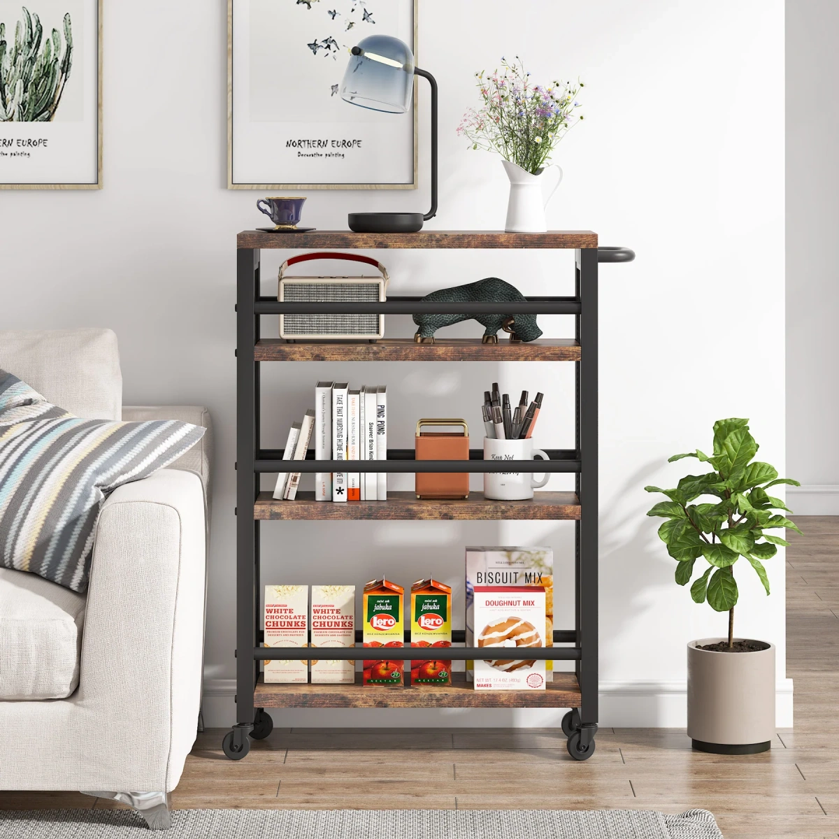 Slim Kitchen Cart, 4-Tier Storage Rolling Cart with Handle - Image 5