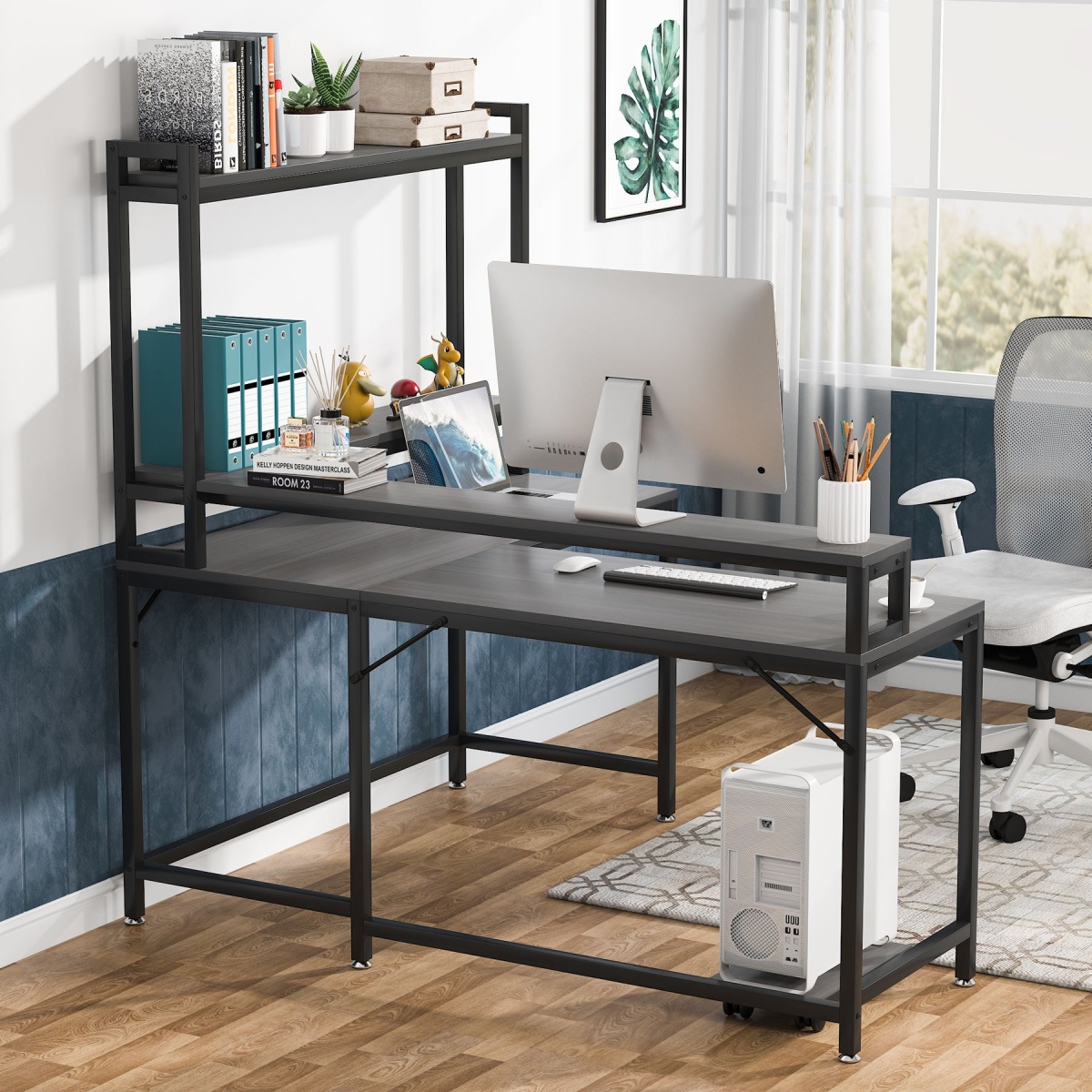 L-Shaped Desk, Corner Computer Desk with Hutch and Monitor Stand - Image 9