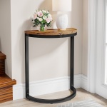 End Table, Half Round Narrow Side Table with Metal Frame - Image 4