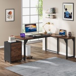 L-Shaped Desk, 63? Executive Computer Desk with Mobile File Cabinet - Image 2