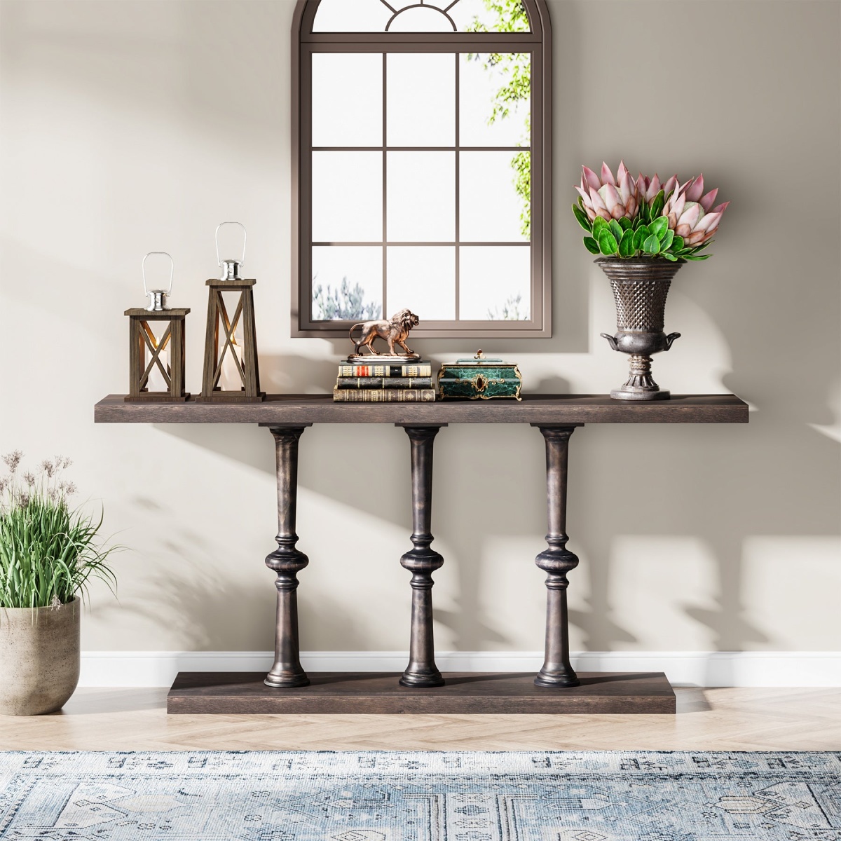 Console Table, Farmhouse 63? Sofa Table with Solid Wood Legs - Image 6