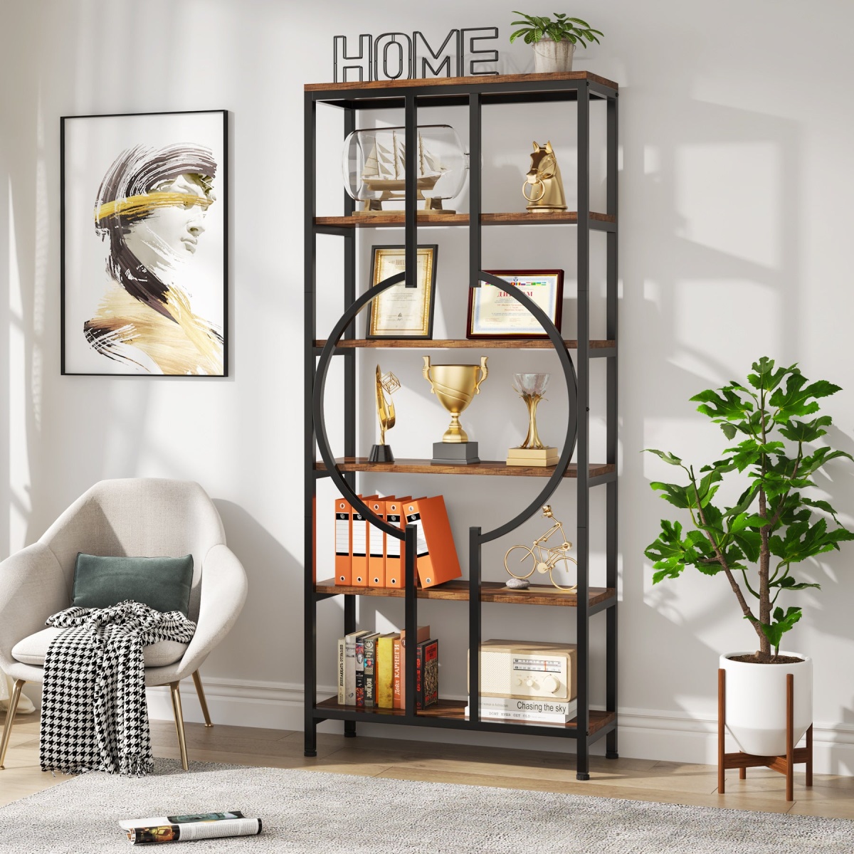 Bookshelf, 70.9? Industrial Bookcase 6-Tier Display Shelf - Image 2