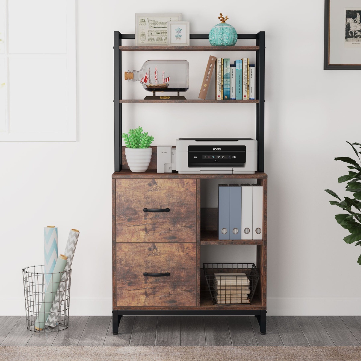 File Cabinet, 2 Drawer Vertical Filling Cabinet with Bookshelf - Image 5