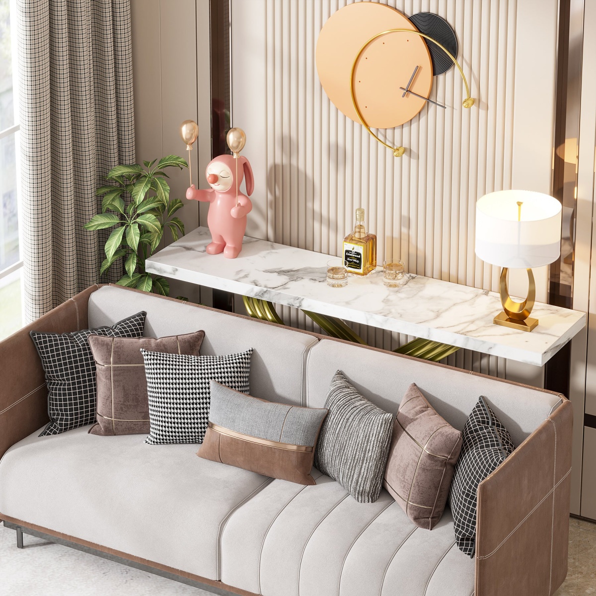 Console Table, 55? Modern Faux Marble Sofa Entryway Table - Image 6