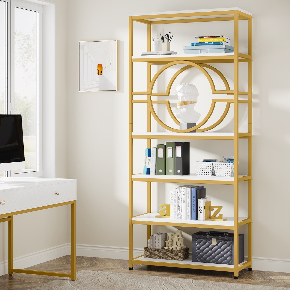 Bookshelf, 6-Tier Etagere Bookcase Freestanding Storage Shelf - Image 4