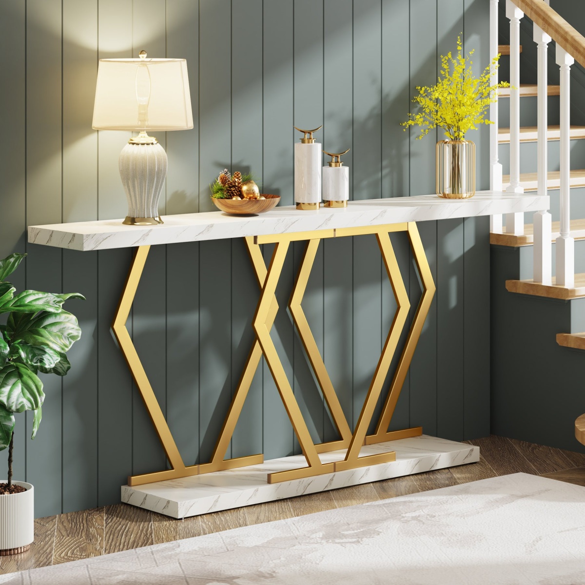 Console Table, Modern 70.9? Sofa Table with Faux Marble Tabletop - Image 4