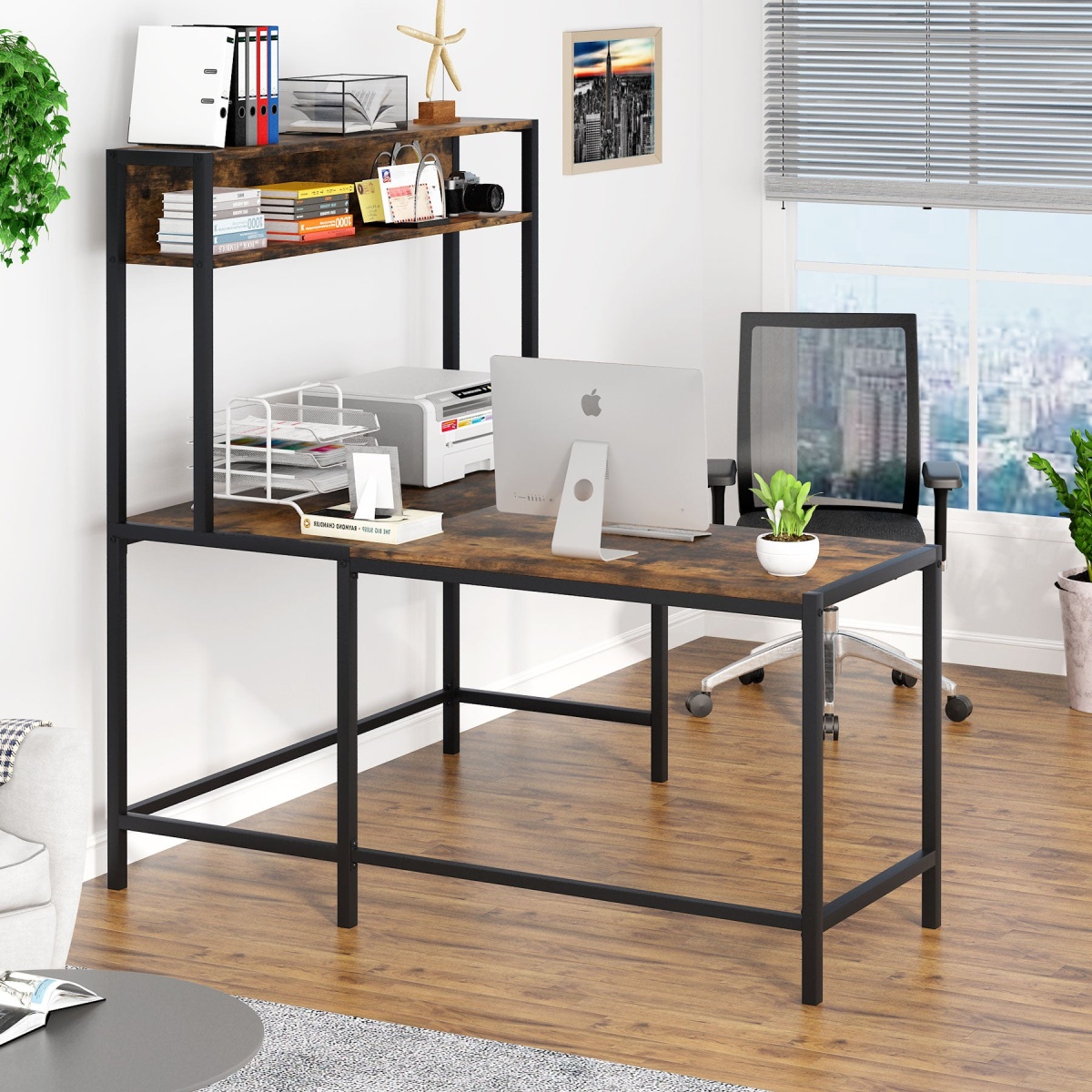 L-Shaped Desk, Computer Desk with Hutch, Study Corner Desk - Image 5