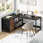 L-Shaped Desk, 59? Reversible Corner Desk with Drawers & Shelves - Image 4