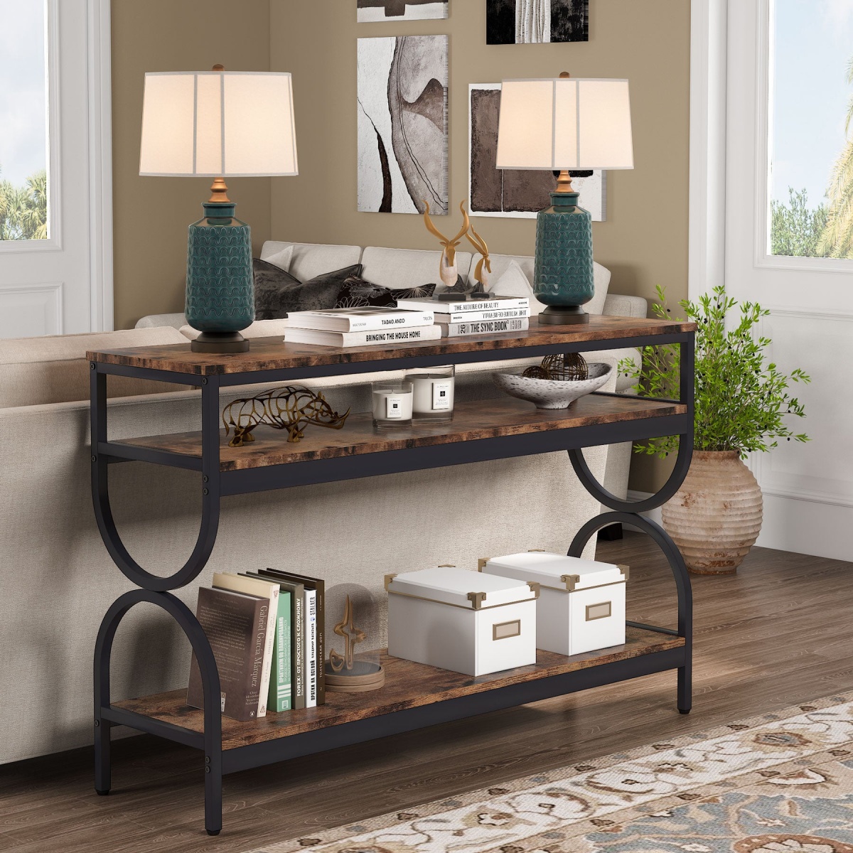 Console Table, 55? Sofa Table with 3-Tier Storage Shelves - Image 5