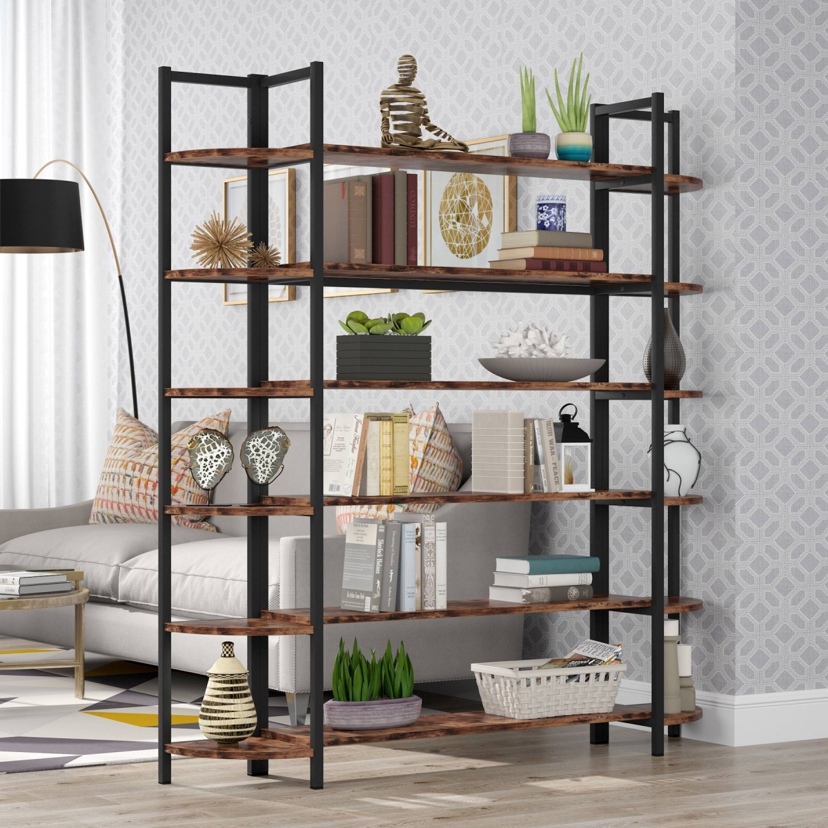 Triple Wide 6-Shelf Bookshelves , 6-Tier Large Etagere Bookcase - Image 6