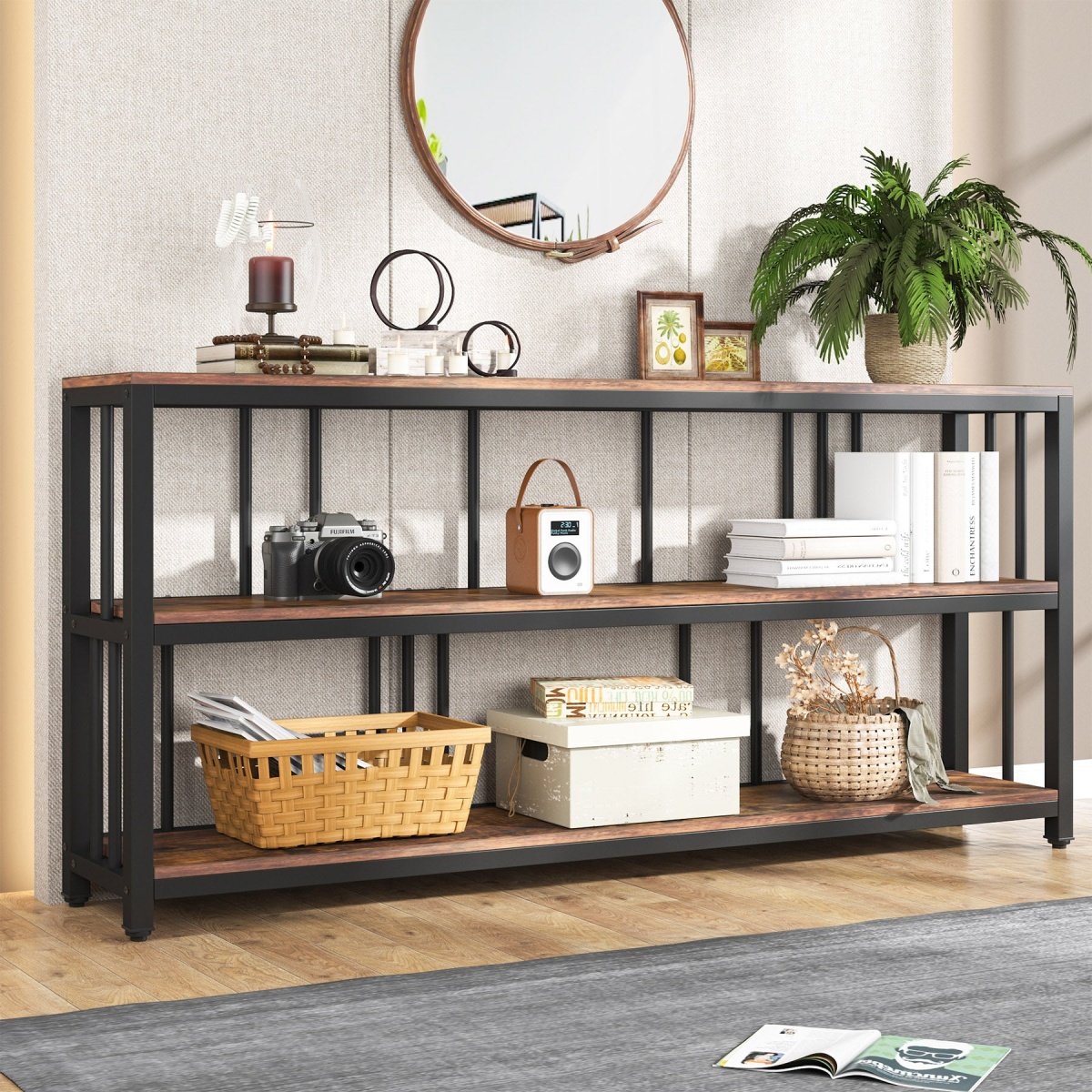 Console Table, 70.9? Sofa Table, 3 Tiers Narrow Long Sofa Table - Image 4