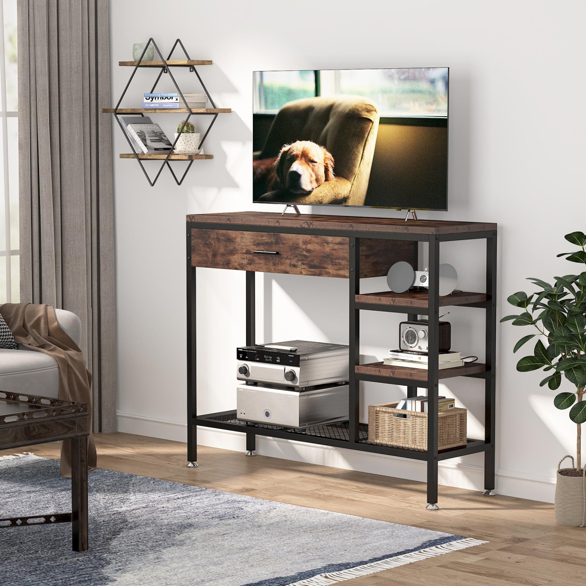 Sofa Console Table with Drawers, Rustic Industrial Entry Table - Image 5