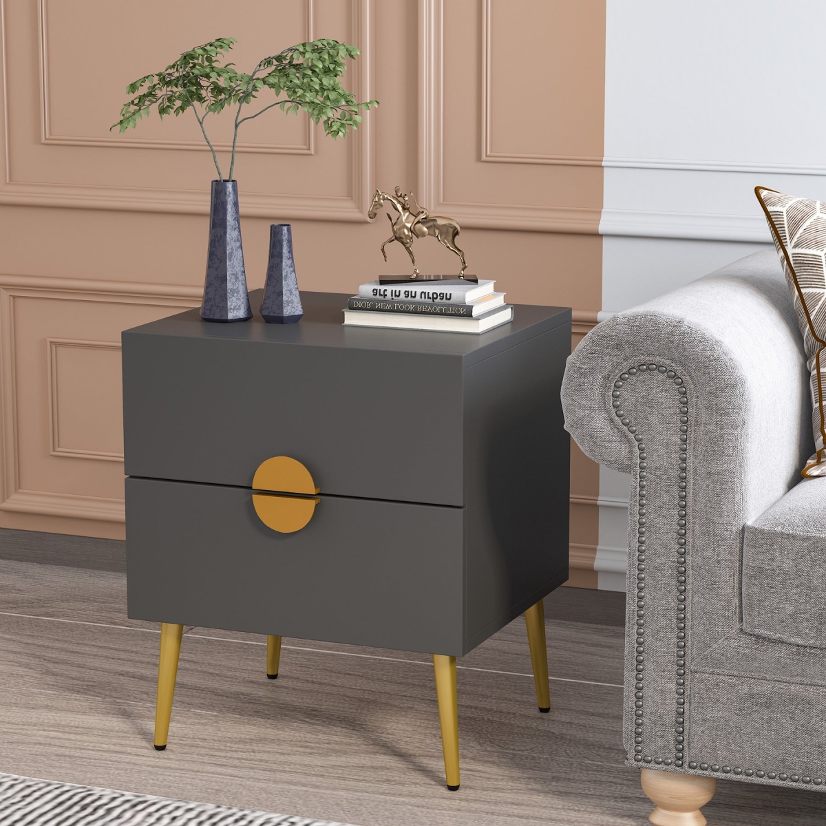 Nightstands, Modern Bedside Table with 2 Drawers - Image 4