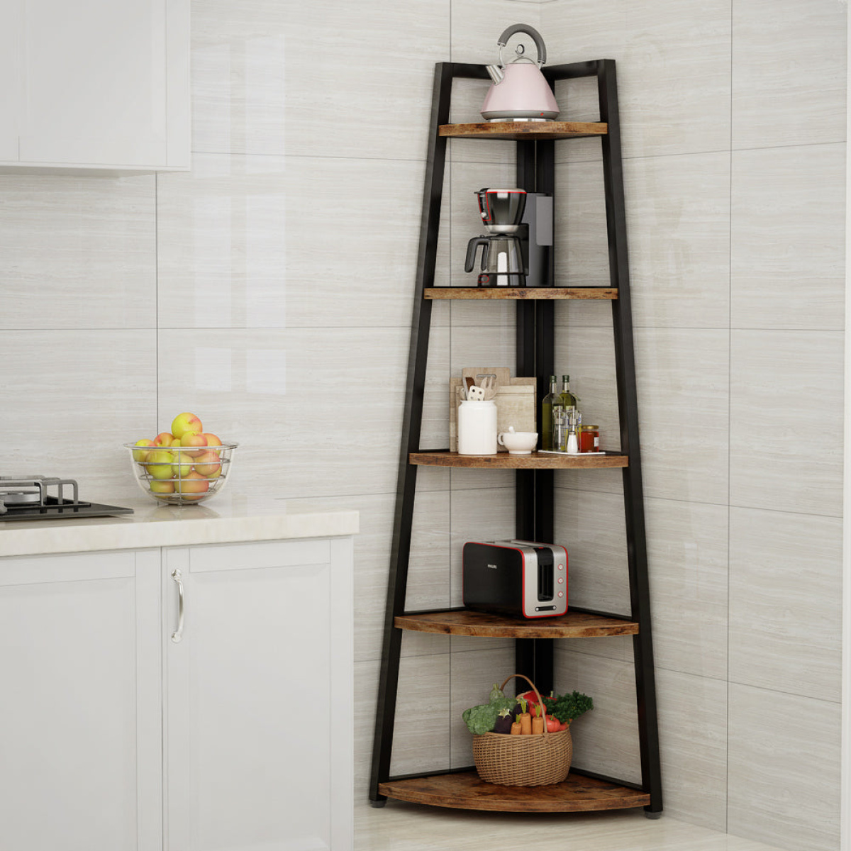 Corner Shelf, 70? Tall Corner Ladder Shelf Small Bookshelf - Image 5