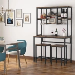 Bar Table Set, Industrial Pub Table with 2 Bar Stools & with Glass Holder - Image 4