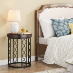 End Table, Round Side Table Nightstand with Metal Frame - Image 4