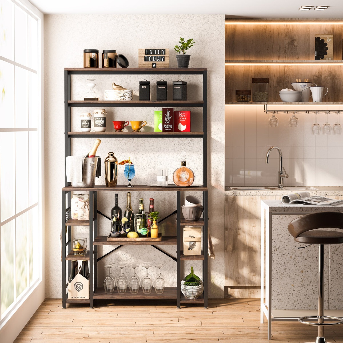 Kitchen Baker?s Rack, 6-Tier Utility Kitchen Storage Shelf with Hutch - Image 5