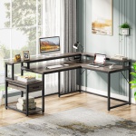 L-Shaped Desk, Corner Desk with Power Outlets, Monitor Stand & Drawer - Image 9