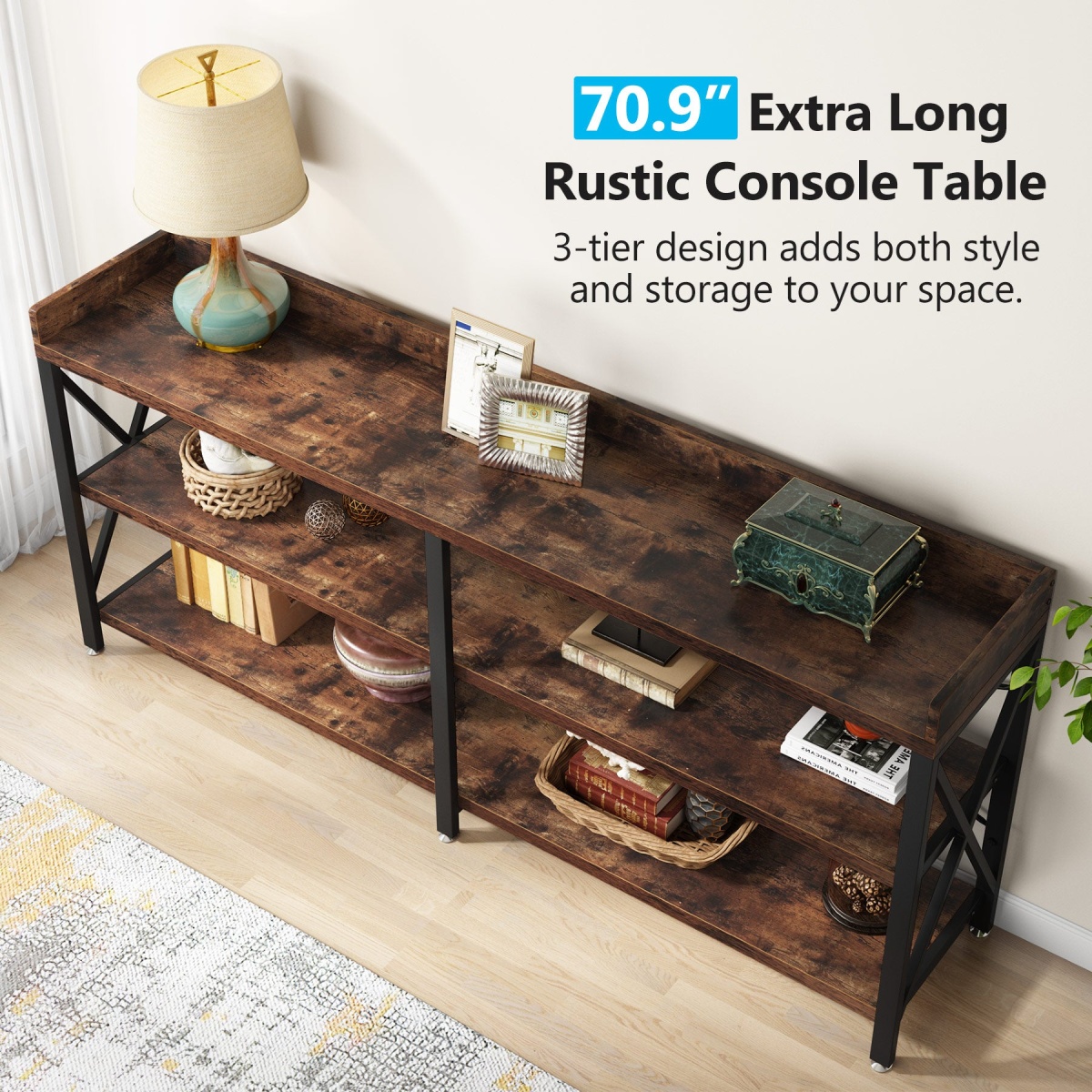 Console Table, 3 Tier Sofa Table Behind Couch with Storage Shelves - Image 7