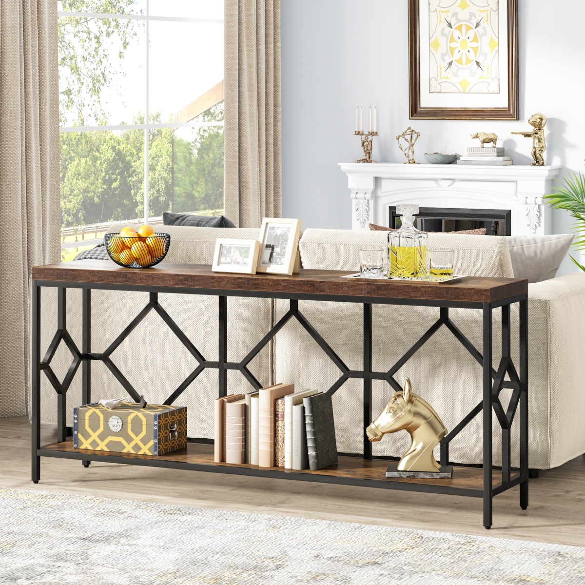 Console Table, 71? Extra Long Sofa Table with Open Storage Shelf - Image 5