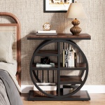 Round End Table, Industrial Side Table with Metal Hollow Frame - Image 56
