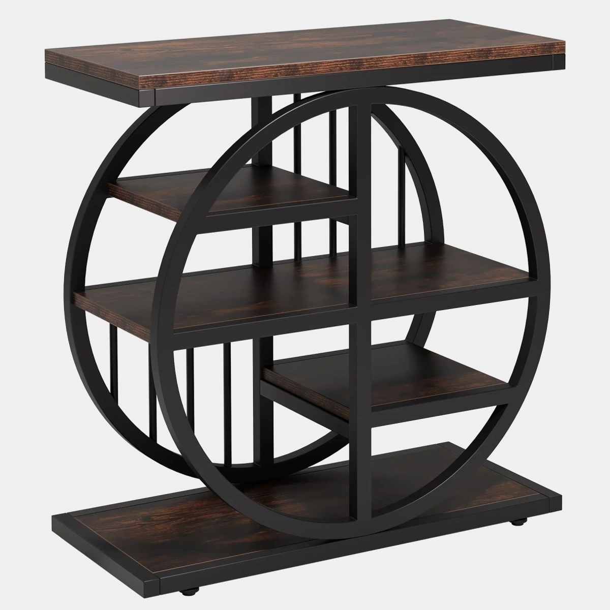 Round End Table, Industrial Side Table with Metal Hollow Frame - Image 57