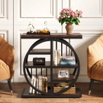 Round End Table, Industrial Side Table with Metal Hollow Frame - Image 58