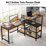 Two Person Desk, 94.5? Double Computer Desk with Shelves - Image 6