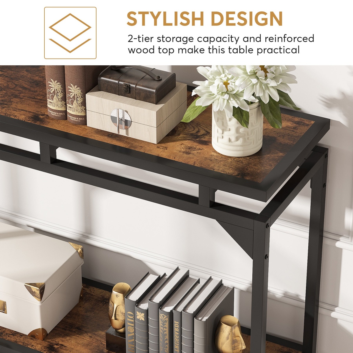 Console Table, 40? Entryway Sofa Table with 2 Tier Storage Shelf - Image 10