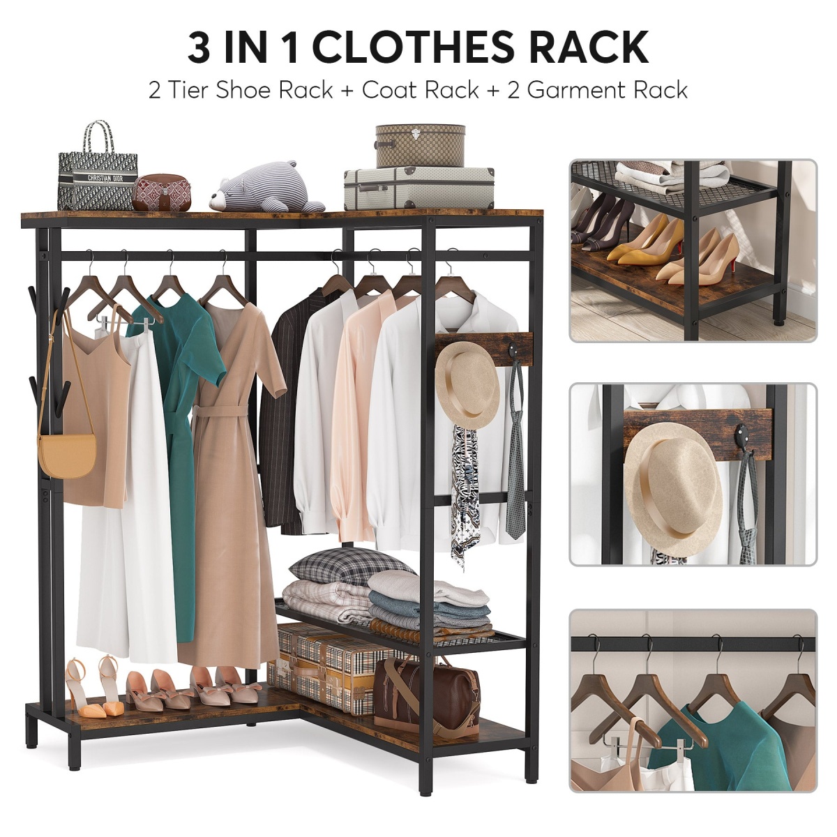 Freestanding Closet Organizer, Corner L Shape Clothes Rack - Image 6