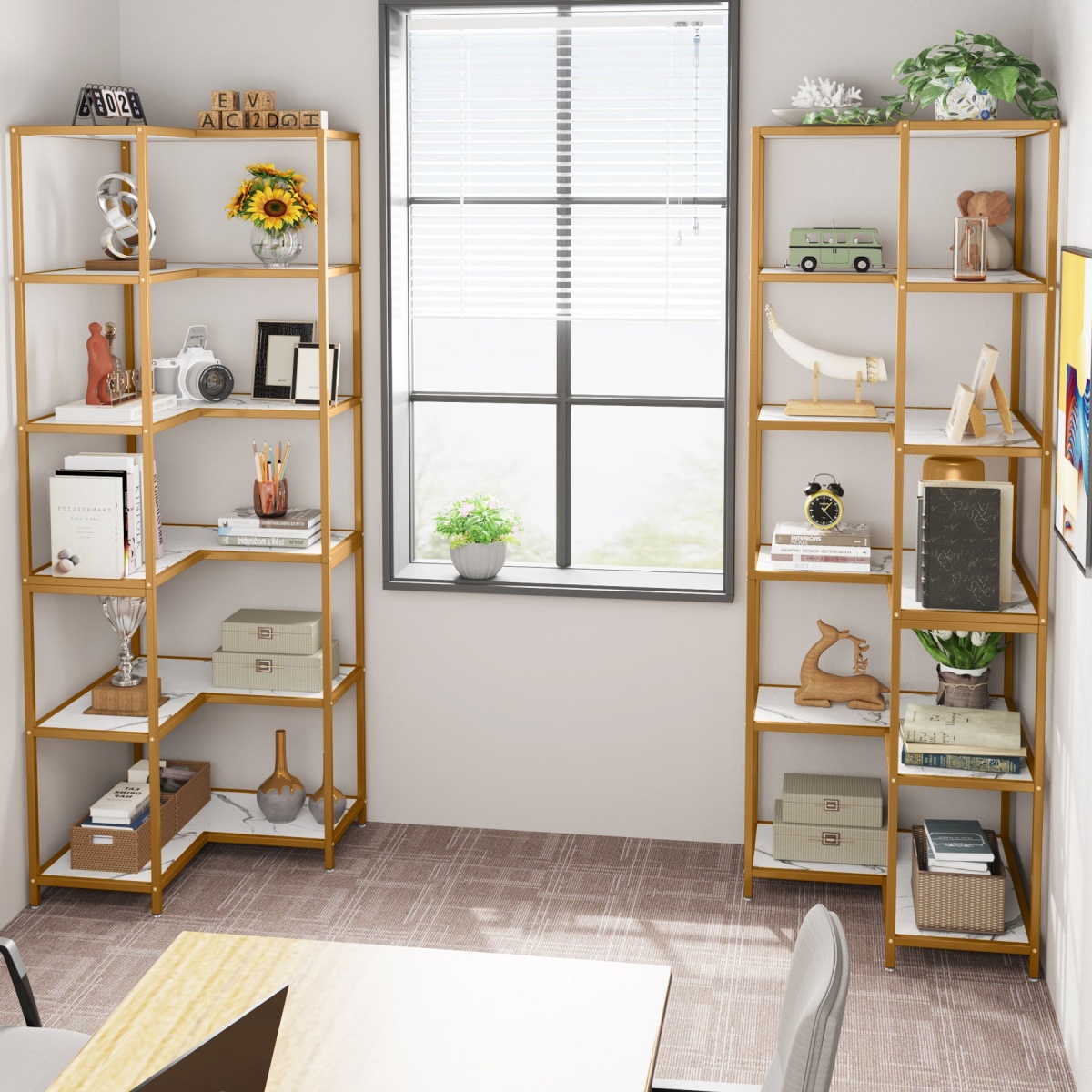 Corner Bookshelf, 70.5? L-Shaped 6-Shelf Etagere Bookcase - Image 9