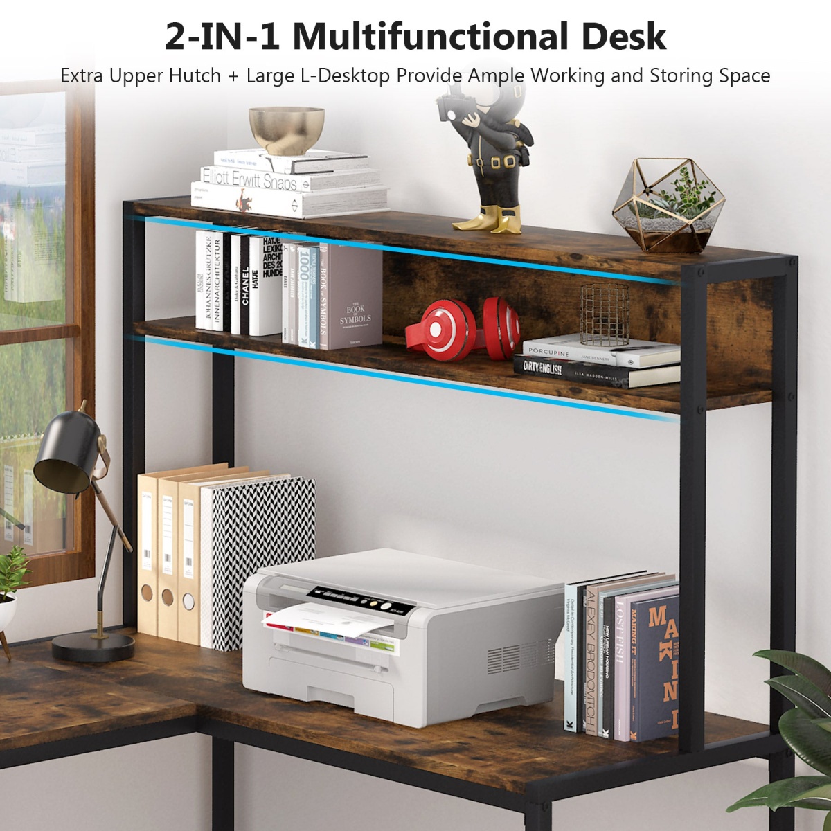 L-Shaped Desk, Computer Desk with Hutch, Study Corner Desk - Image 6