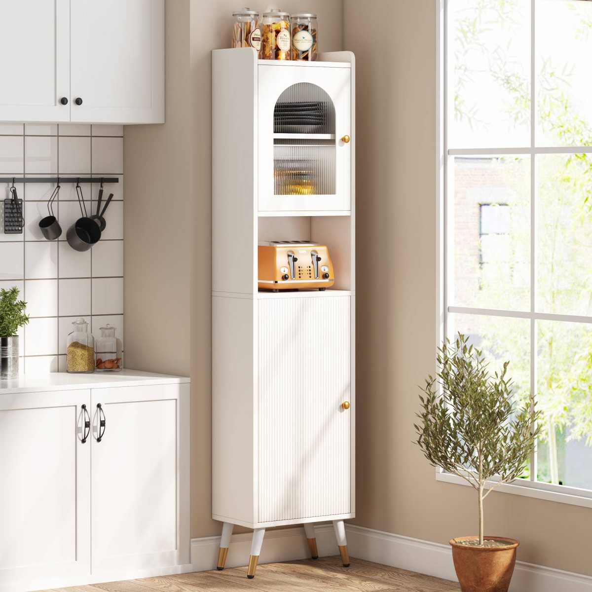 Storage Cabinet, 67?? Bathroom Cabinet with 2 Doors and 6 Shelves - Image 4