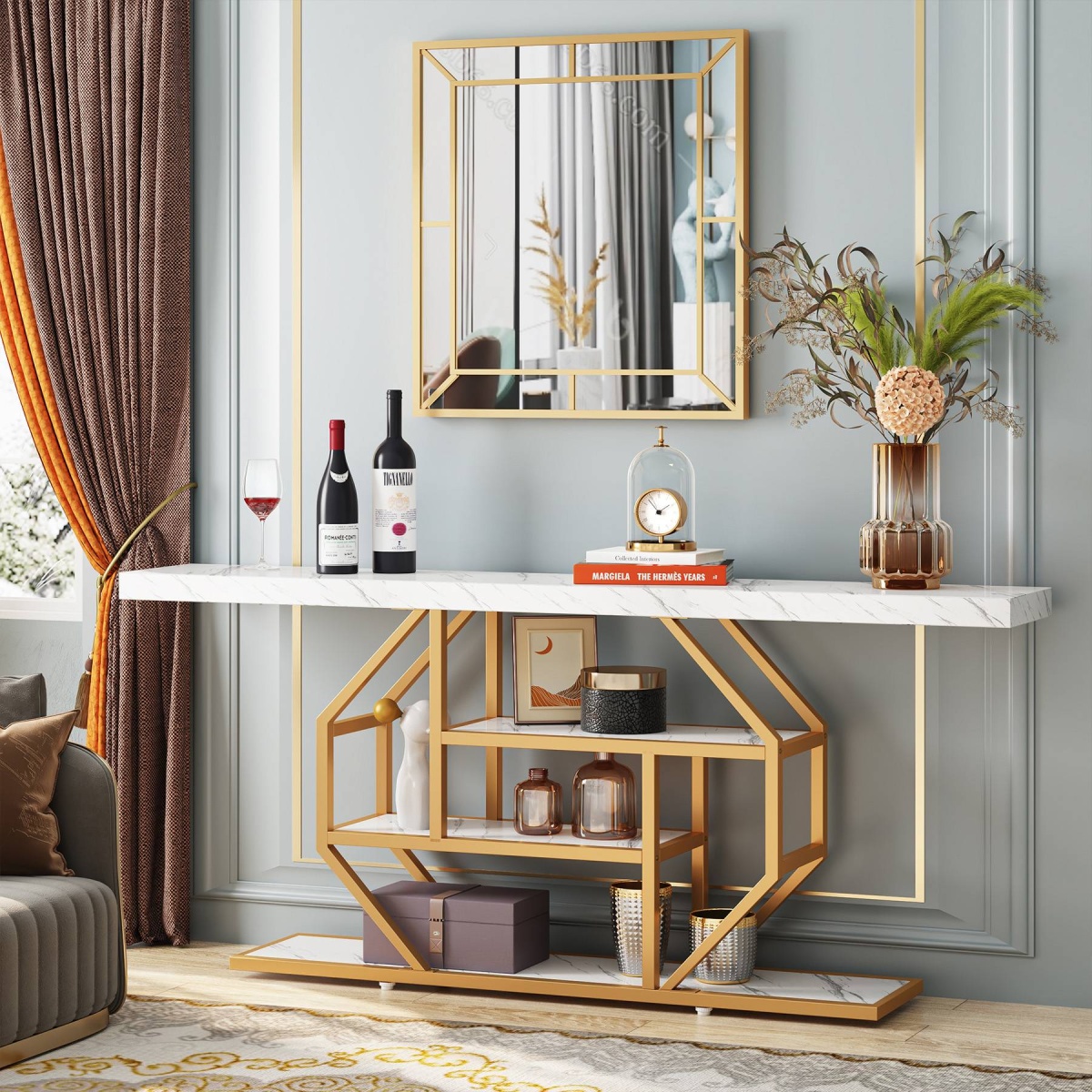 Console Table, 70.9 inch Sofa Table with 4 Tier Storage Shelves - Image 4