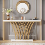 Console Table, 59 ? Faux Marble Entryway Table with Geometric Metal Base - Image 5
