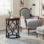 Round End Table, Industrial Side Table with Metal Hollow Frame - Image 6