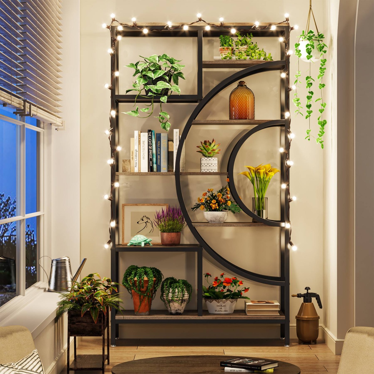 Bookshelf, 71? Geometric Bookcase, Industrial 8-Tiers Etagere Shelving Unit - Image 6
