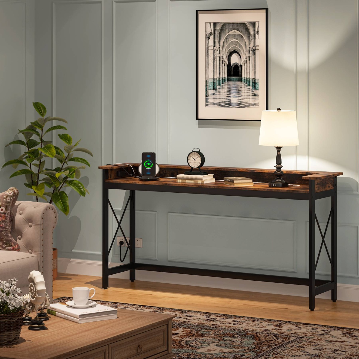 Console Table, 70.9? Sofa Table with Outlets and USB Ports - Image 5