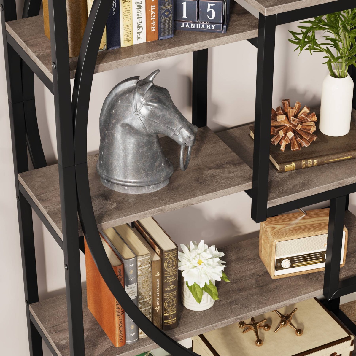 Bookshelf, Industrial Bookcase with 8 Open Storage Shelf - Image 6