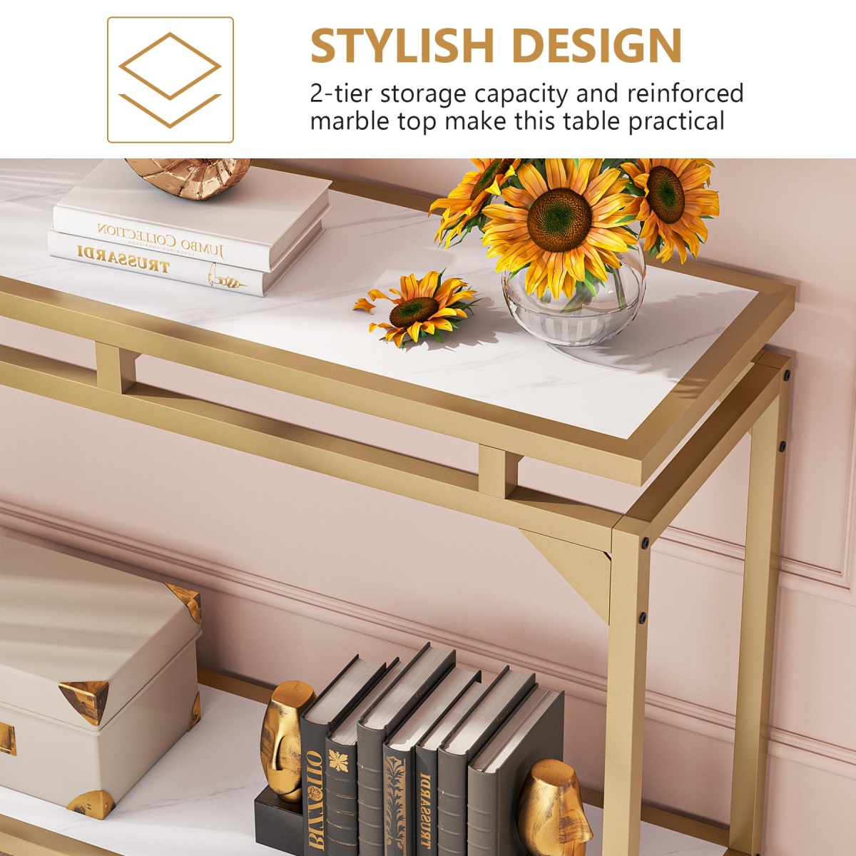Console Table, 40? Entryway Sofa Table with 2 Tier Storage Shelf - Image 6